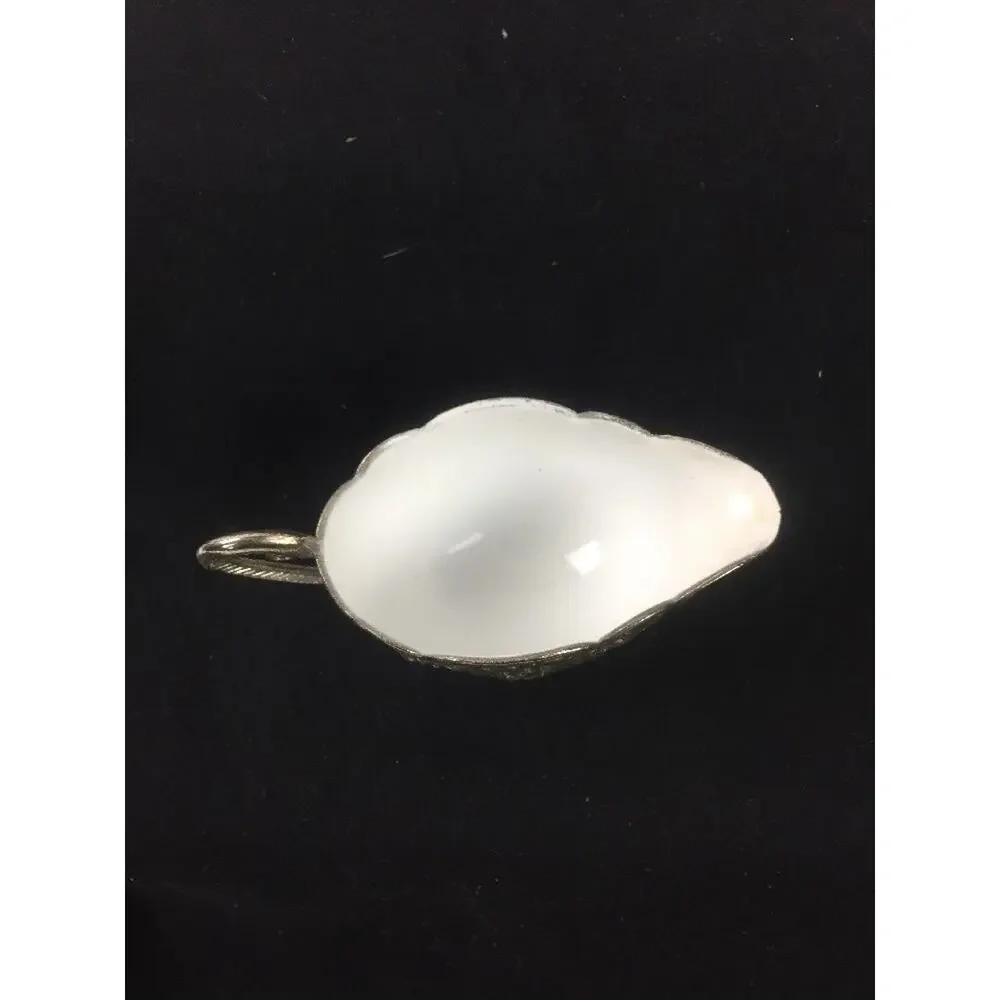 VINTAGE Laurel Leaf Farm Cream Server With White Enamel Inlay 2” Silver Roses